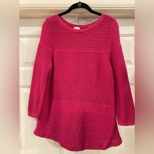 Chico’s three quarter length sleeve sweater in color fuchsia, size 2 (12-14).